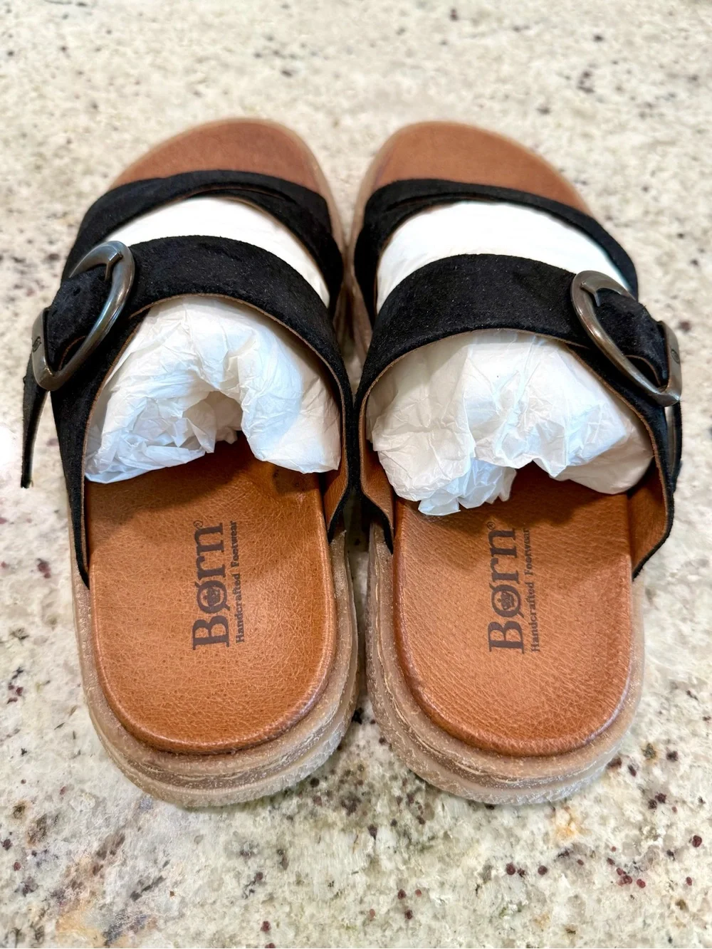 Born Black Suede Crisscross Buckle Slide Sandals NWOT